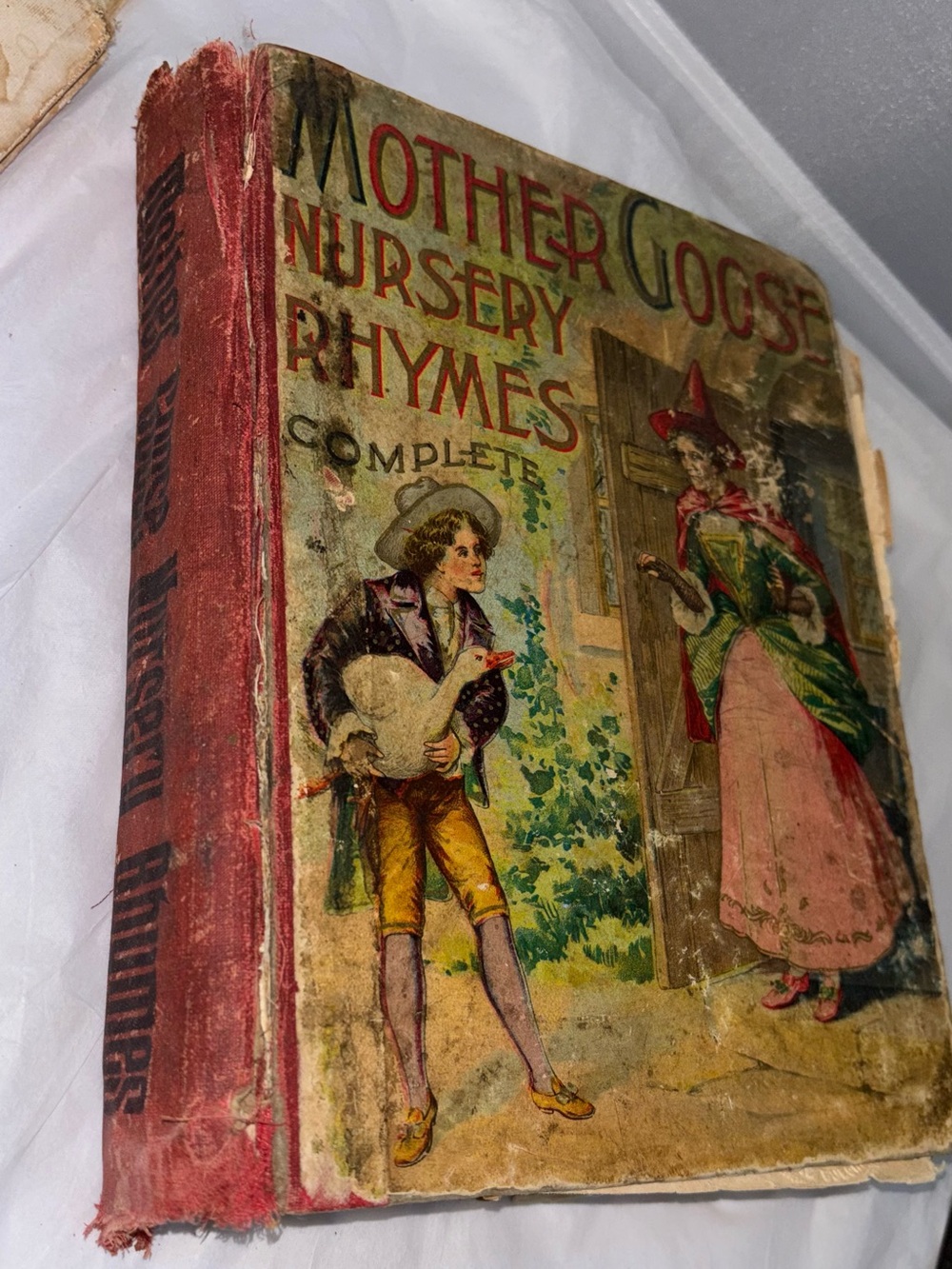 Vintage Mother Goose Nursery Rhymes Wall Art Print - Red, Green, Pink 1904